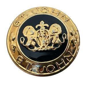 St. John Knits Replacement Button Round Gold Black Enamel Lion Crest 7/8”